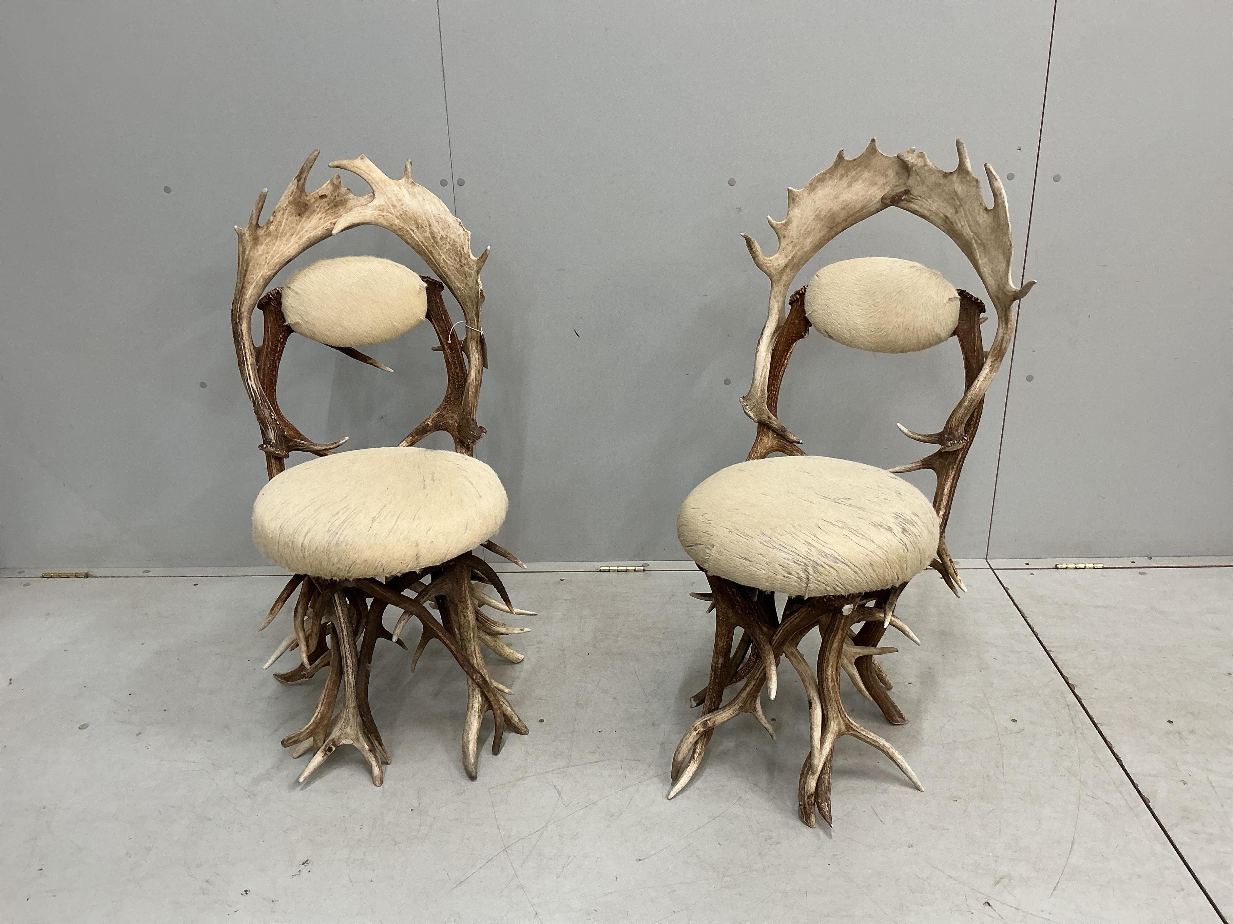 Danilo Shirato for Alps Atmosphere, Sarl, a pair of Italian ‘Fallen Antler’ side chairs with blond skin seats, width 50cm, depth 44cm, height 101cm